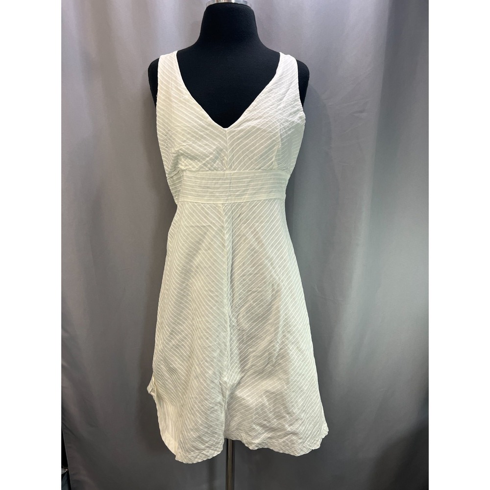 Faith Passion A Line Dress Women 10 White Cotton Diagonal Stripes Back Zip Party